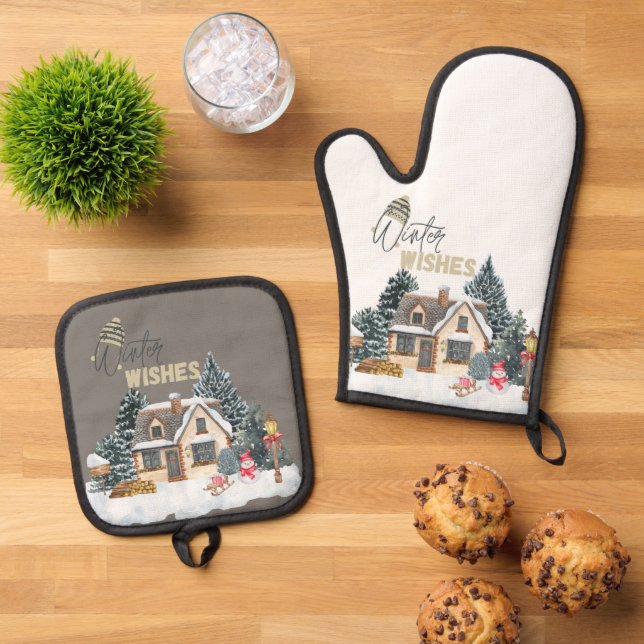 Winter Wishes Christmas Gift For Home Decor  Ofenhandschuh & Topflappen-Set (Oben Unten)