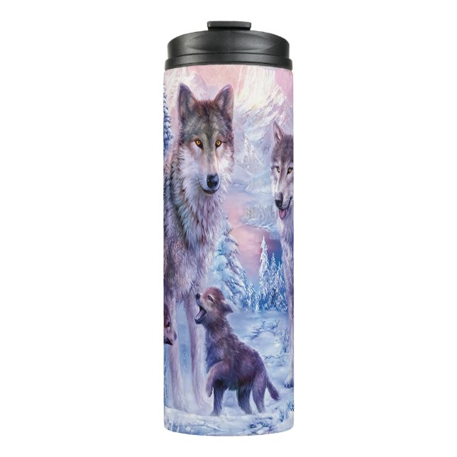 Winter Wolf Familie Thermosbecher (Vorderseite)