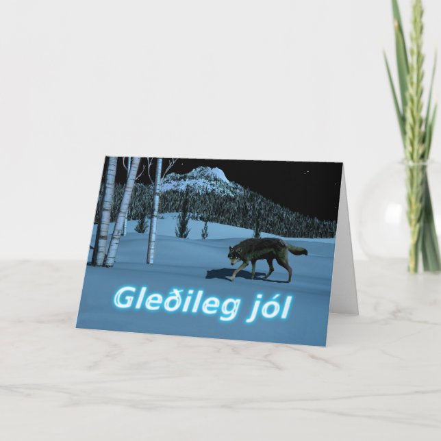 Winter Wolf - Gleðileg Jól Feiertagskarte (Vorderseite)