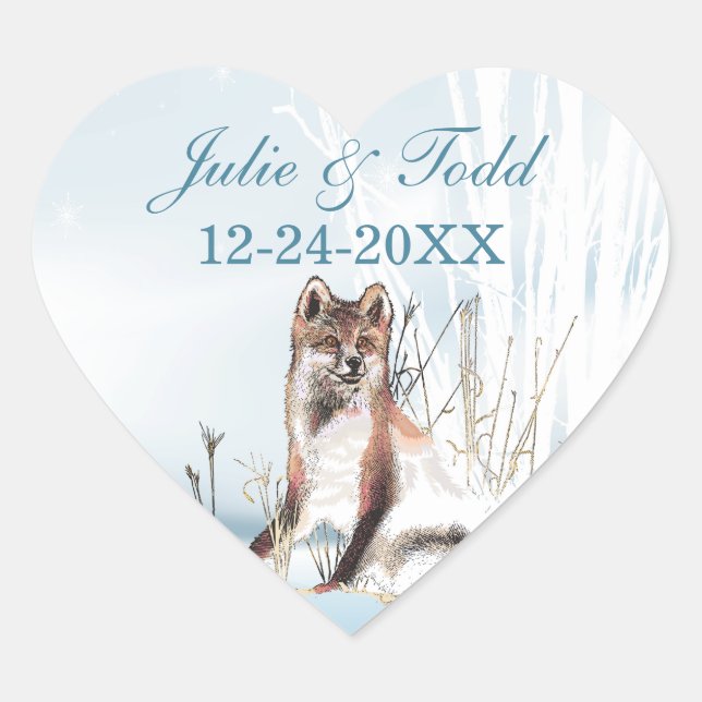 Winter Wolf Hochzeit rettet das Datum Herz-Aufkleber (Vorderseite)