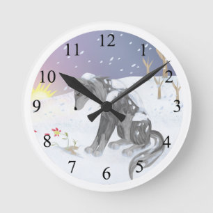 Winter Wolf Runde Wanduhr