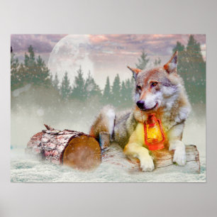 Winter Wolf Schnee Weihnachtslandschaft Poster