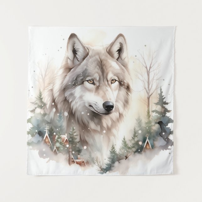 Winter Wolf Tapestry Wandteppich (Vorderseite)