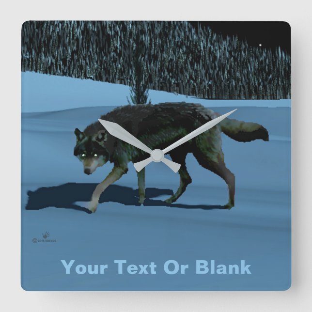 Winter-Wolf - Tapetum Lucidum Quadratische Wanduhr (Vorderseite)