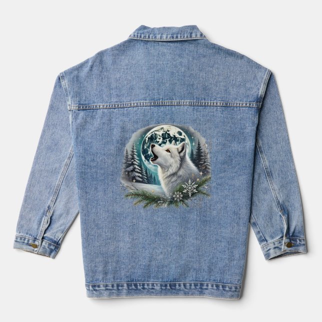 Winter Wolf unter dem Mond Jeansjacke (Rückseite)