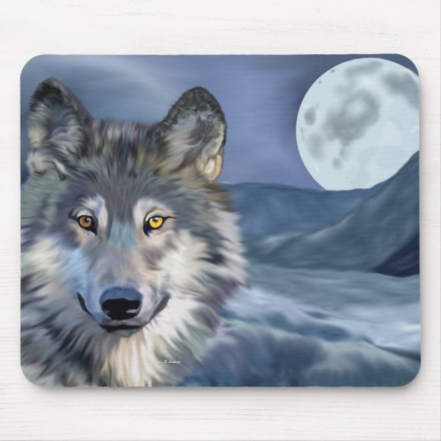 Winter Wolf Vollmond Mousepad (Vorne)