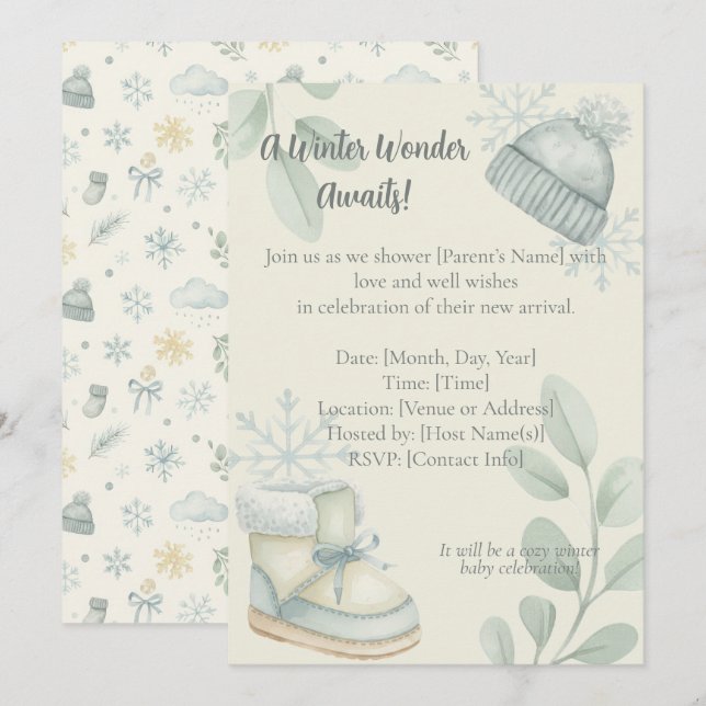 Winter Wonder Baby Shower Invitation Einladung (Vorne/Hinten)