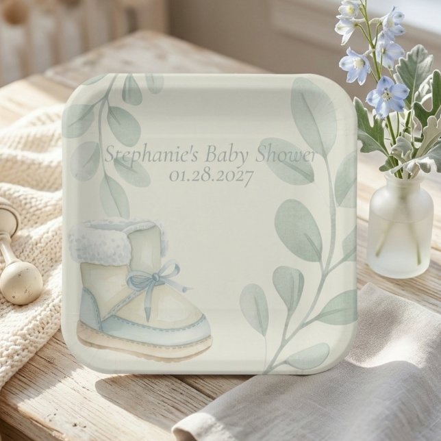 Winter Wonder Baby Shower  Pappteller (Botanical winter baby shower paper plate)