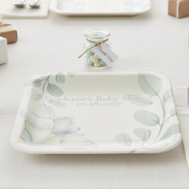 Winter Wonder Baby Shower  Pappteller (Botanical winter baby shower paper plate)