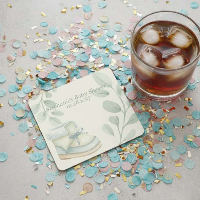 Winter Wonder Baby Shower  Rechteckiger Pappuntersetzer (Baby shower drink coaster)