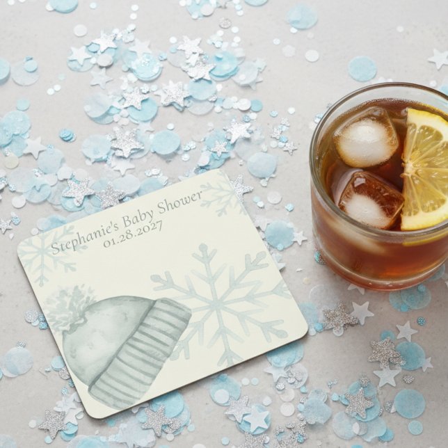 Winter Wonder Baby Shower  Rechteckiger Pappuntersetzer (Winter baby shower drink coaster)