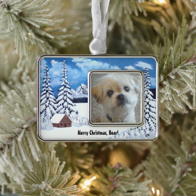 Winter Wonder Malshi Hund Gerahmte Ornament Rahmen-Ornament Silber (Baum)