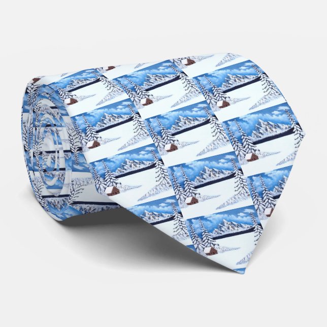 Winter Wonder Scene Neck Tie Krawatte (Gerollt)