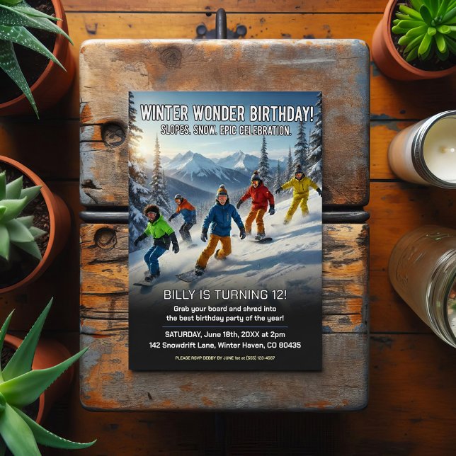 Winter Wonder Snowboard Geburtstagsfeier Postkarte (Von Creator hochgeladen)
