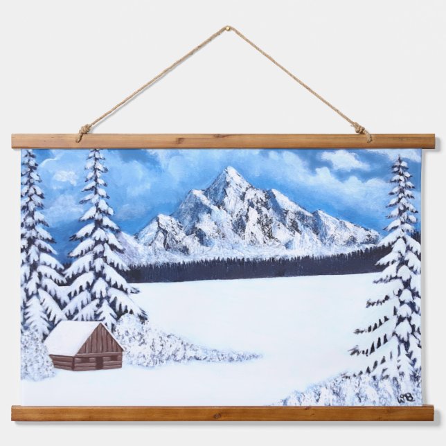 Winter Wonder Wood Topped Wall Tapestes Wandteppich Mit Holzrahmen (Vorne)