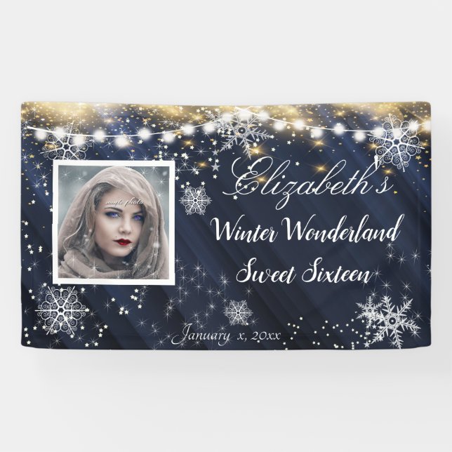 Winter Wonderland 16 . Geburtstag Snowflakes Blue Banner (Horizontal)