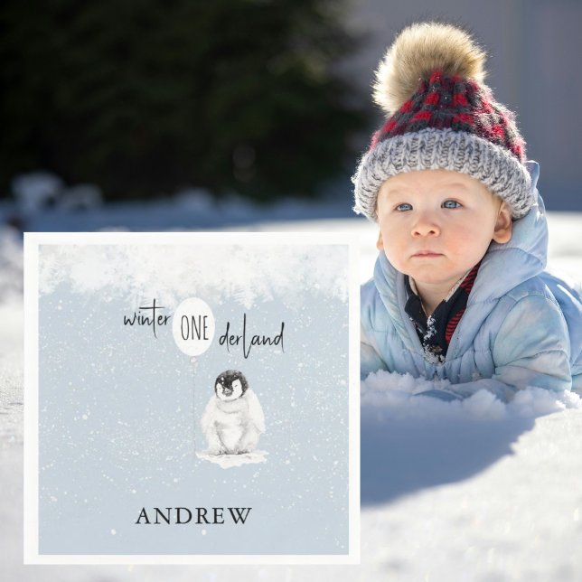 Winter Wonderland 1st Birthday Blue Paper Napkin Serviette (Von Creator hochgeladen)
