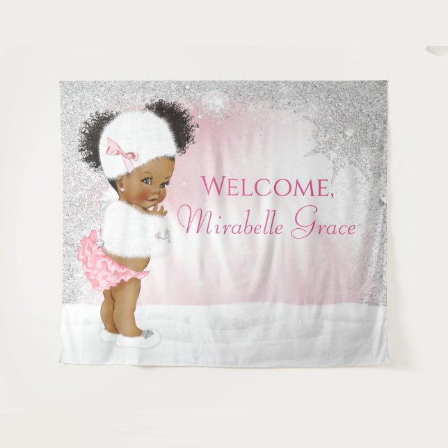 Winter Wonderland Afro Girl Babydusche Hintergrund Wandteppich (Vorderseite (Horizontal))