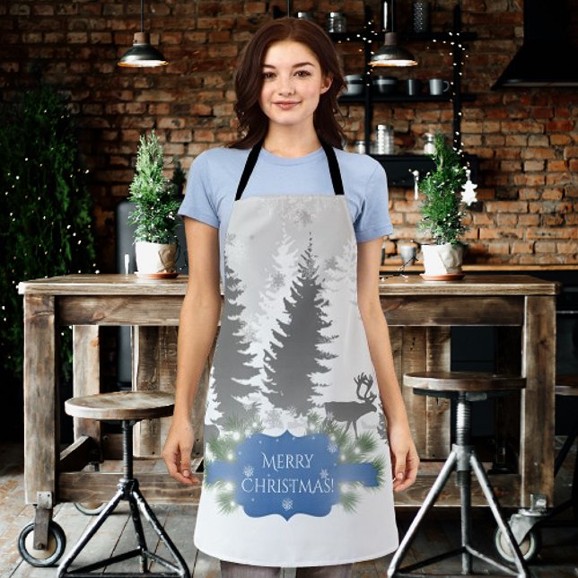 Winter Wonderland All-over Print Schürze - Blau (Blue Winter Wonderland Christmas Apron)