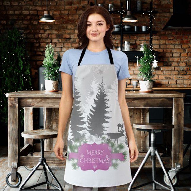 Winter Wonderland All-Over Print Schürze - Magenta (Magenta Winter Wonderland Christmas Apron)