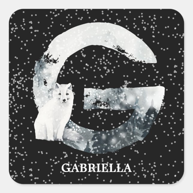 Winter Wonderland Alphabet G Monogram | Schneebolf Quadratischer Aufkleber (Vorderseite)