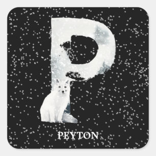 Winter Wonderland Alphabet P Monogram Schneebolf Quadratischer Aufkleber