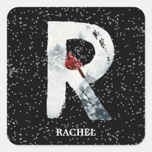 Winter Wonderland Alphabet R Monogram Roter Voge Quadratischer Aufkleber