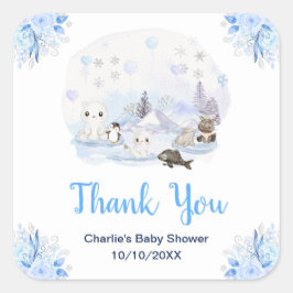 Winter Wonderland Animals Baby Shower Thank You Quadratischer Aufkleber