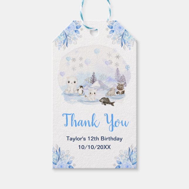Winter Wonderland Animals Birthday Party Thank You Geschenkanhänger (Vorderseite)