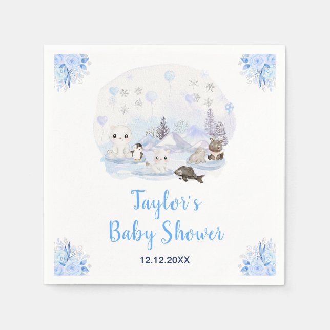 Winter Wonderland Arctic Animals Baby Shower Serviette (Vorderseite)