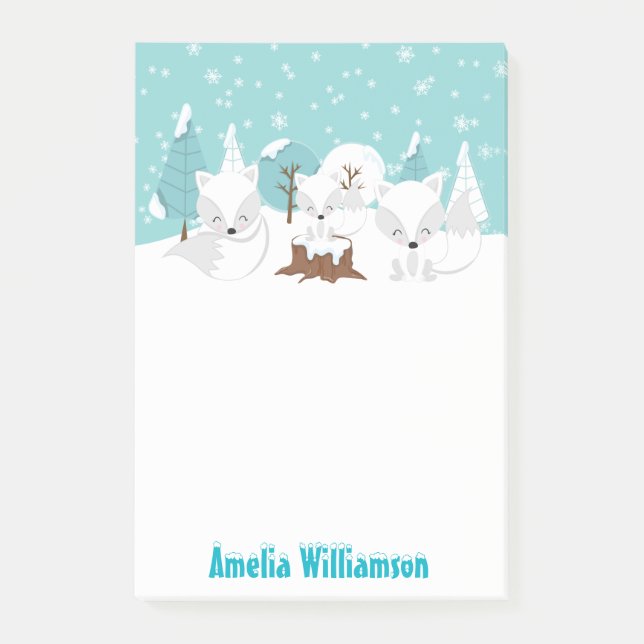 Winter Wonderland Arctic Foxes Post-it Klebezettel (Vorderseite)