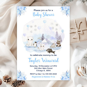 Winter Wonderland Arktische Tiere Baby Shower Einladung