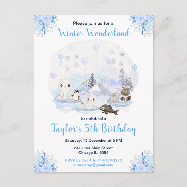 Winter Wonderland Arktische Tiere Geburtstag Postkarte (Vorderseite)