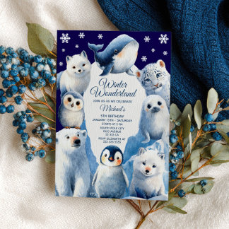 Winter Wonderland Arktische Tiere Kinder Geburtsta Einladung