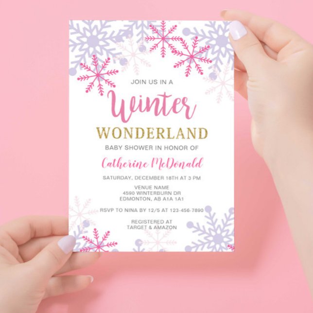 Winter Wonderland Baby Dusche Pink Girl Schneefloc Einladung (Von Creator hochgeladen)