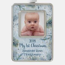 Winter Wonderland Baby First Christmas Foto Rahmen-Ornament Silber