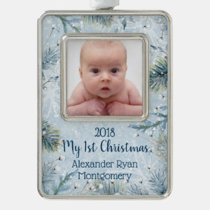 Winter Wonderland Baby First Christmas Foto Rahmen-Ornament Silber