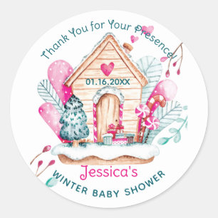 Winter Wonderland Baby Shower Runder Aufkleber
