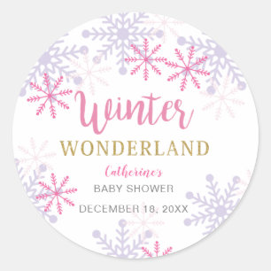 Winter Wonderland Baby Showflakes Girl Pink Runder Aufkleber
