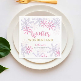 Winter Wonderland Baby Showflakes Pink Serviette