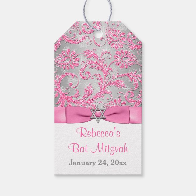 Winter Wonderland Bat Mitzvah Gefälligkeitstags -  Geschenkanhänger (Vorderseite)