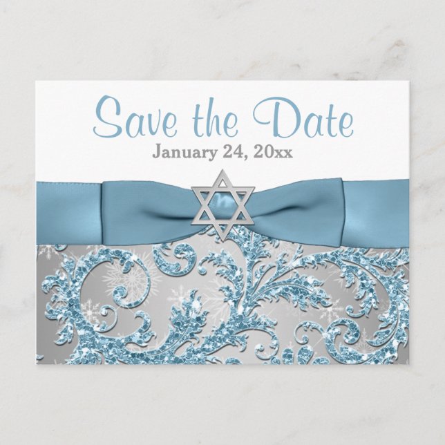 Winter Wonderland Bat Mitzvah Save the Date Karte (Vorderseite)