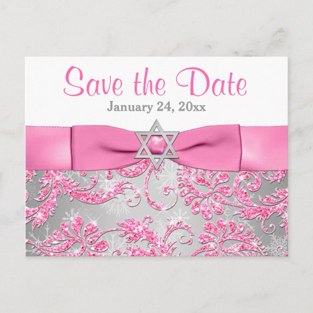Winter Wonderland Bat Mitzvah Save the Date Karte (Vorderseite)