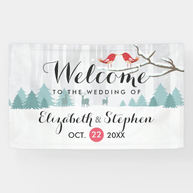 Winter Wonderland Birds & Rentier Wedding Banner (Horizontal)