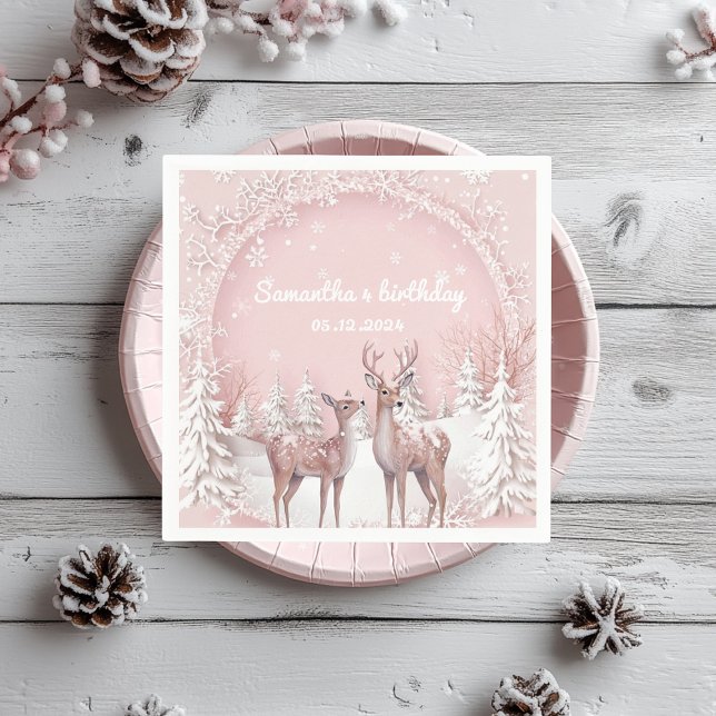Winter Wonderland Birthday Napkins | Rosa und Hirs Serviette (Von Creator hochgeladen)