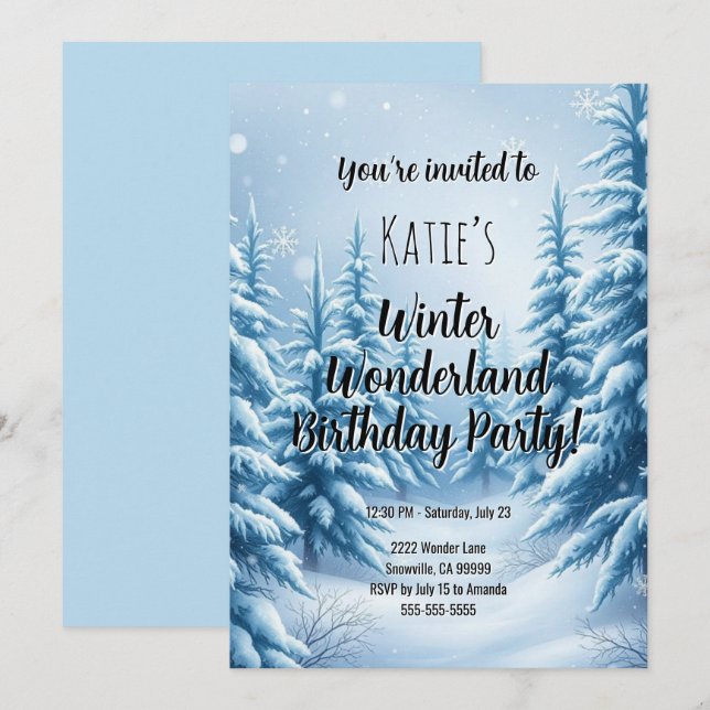 Winter Wonderland Birthday Party Einladung (Vorne/Hinten)