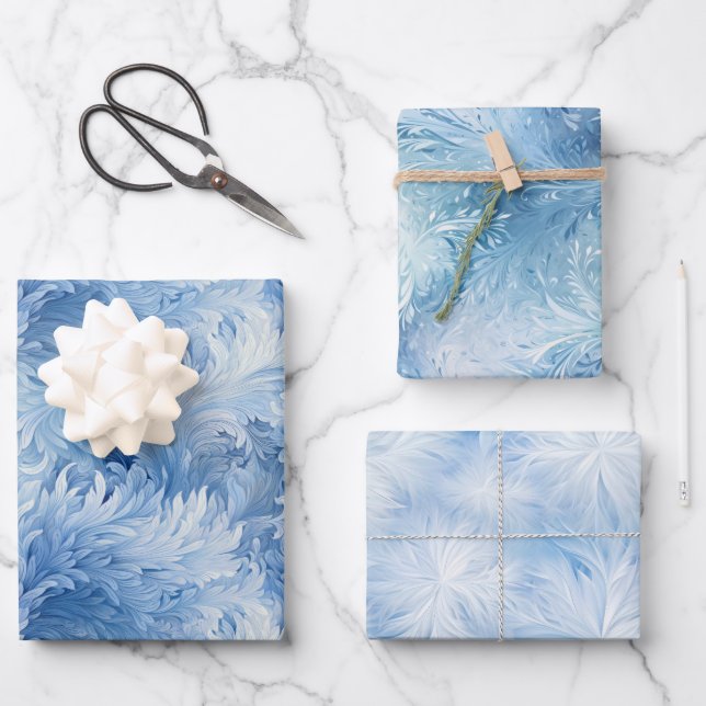 Winter Wonderland Blau frostiges Muster Geschenkpapier Set (Vorderseite)