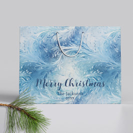 Winter Wonderland Blau frostiges Muster Große Geschenktüte