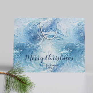 Winter Wonderland Blau frostiges Muster Große Geschenktüte
