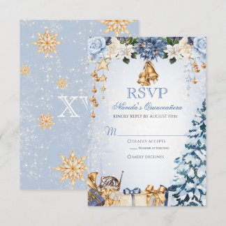 Winter Wonderland Blau und Gold Quinceanera RSVP Karte